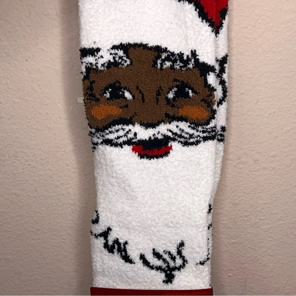 New Santa Socks Holiday Christmas Fleece Red White Festive